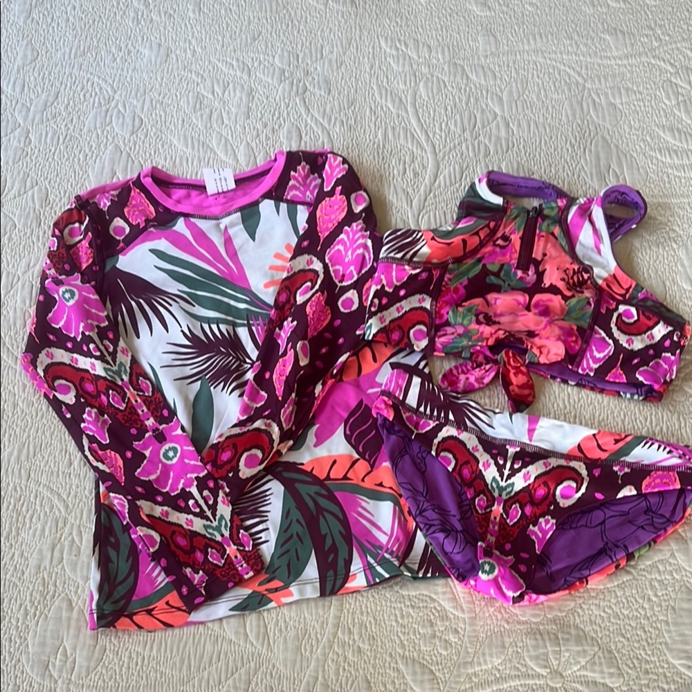 Maaji Pink and Orange Rashguard Swim Set